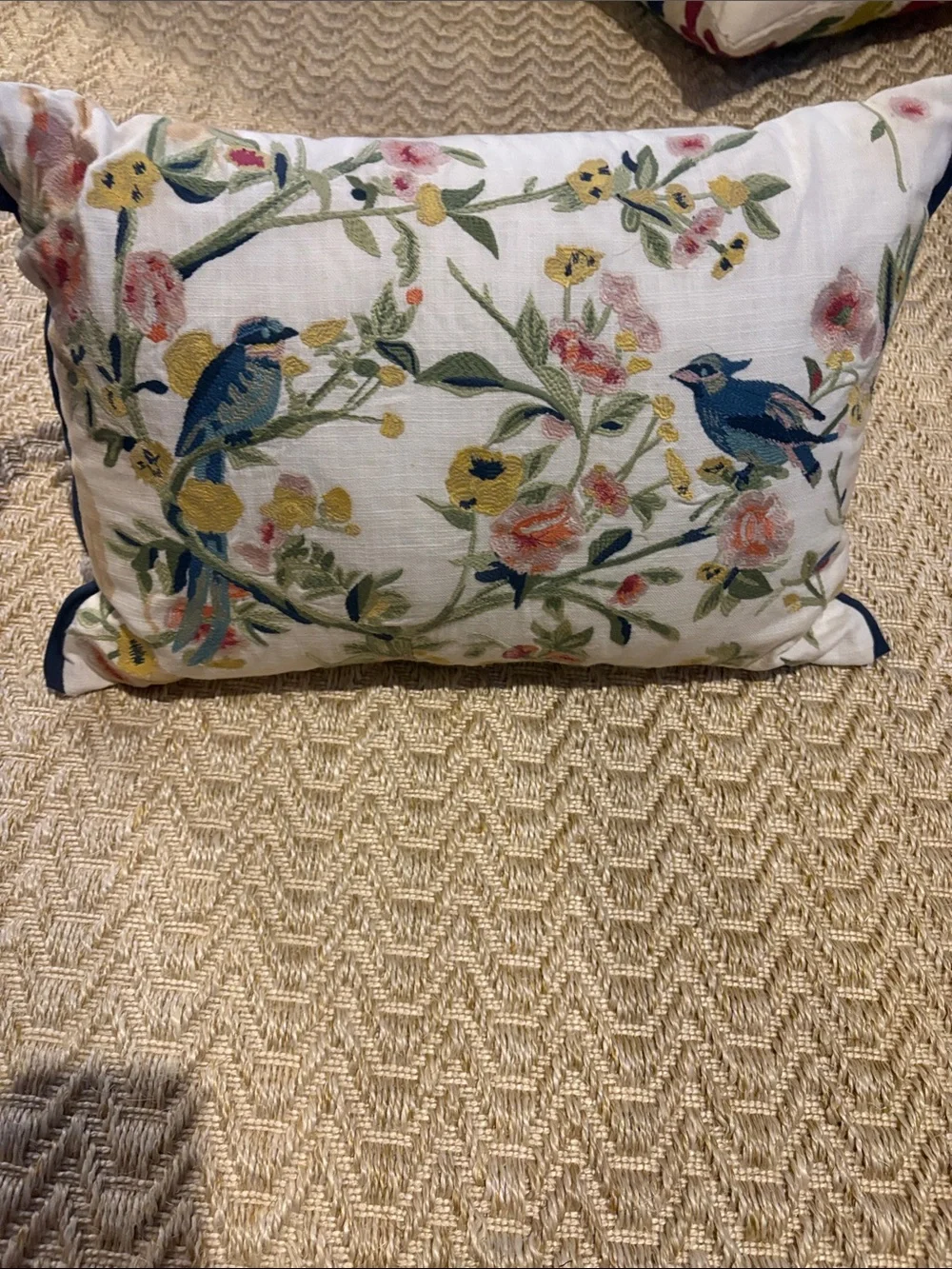 Target Floral Bird Embroidered Accent Pillow in White, Blue, Green, Yellow, Pink